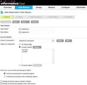 Informatica Cloud - Data Replication Task Step 1